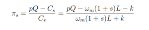 Cs=pQ − ωm(1 + s)L − k πs =pQ − Cs  ωm(1 + s)L + k 24