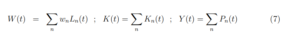 W(t) =  n wnLn(t) ; K(t) =  n  Kn(t) ; Y (t) =  n  Pn(t) (7) 